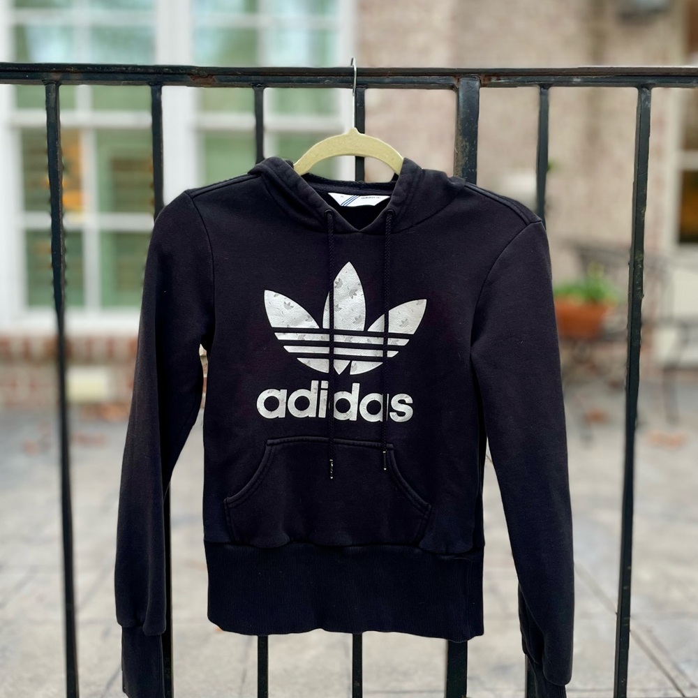 Adidas XS Women's Black and Silver Logo Sweater